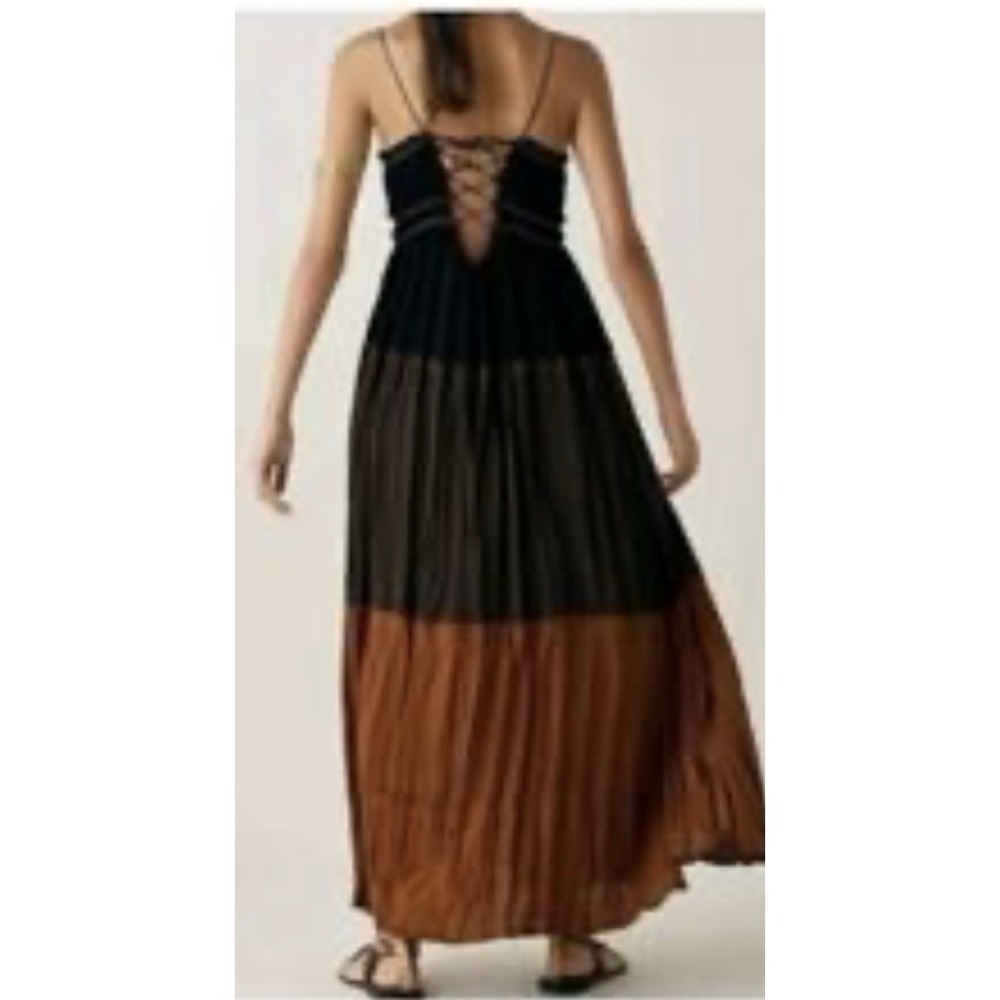 Zara Desert Collection 2019 Colorblock Dress Maxi Slip Bohemian Size Small Brown - Picture 2 of 13
